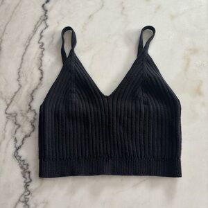 Black Ribbed Crop Top spaghetti strap V neck